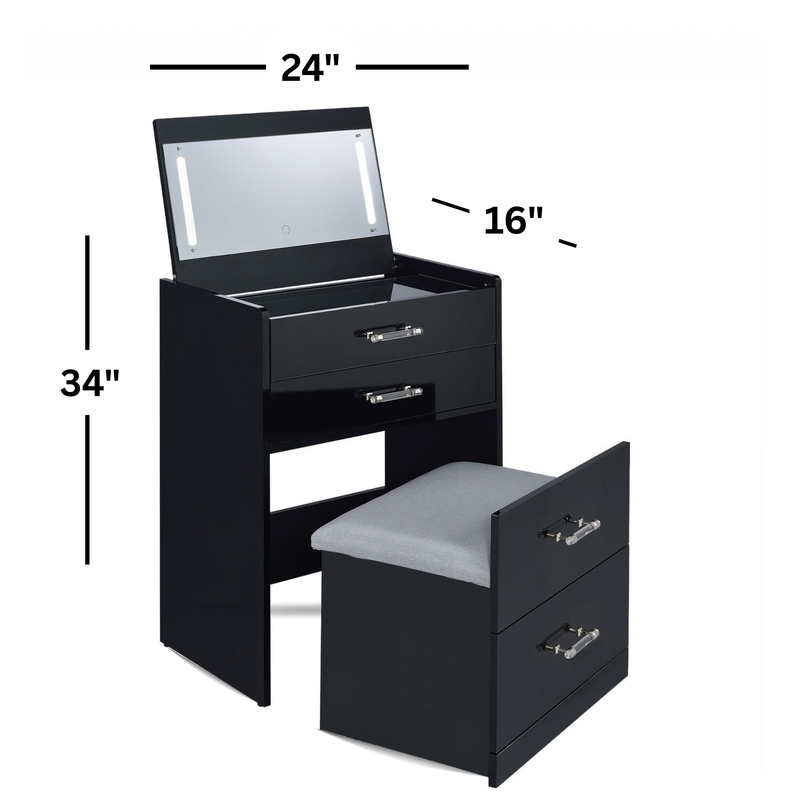 Irvine Glossy Black Dressing Table w/ Stool