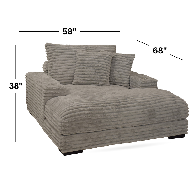 Grande Grand Cord Light Grey Power Back Chaise