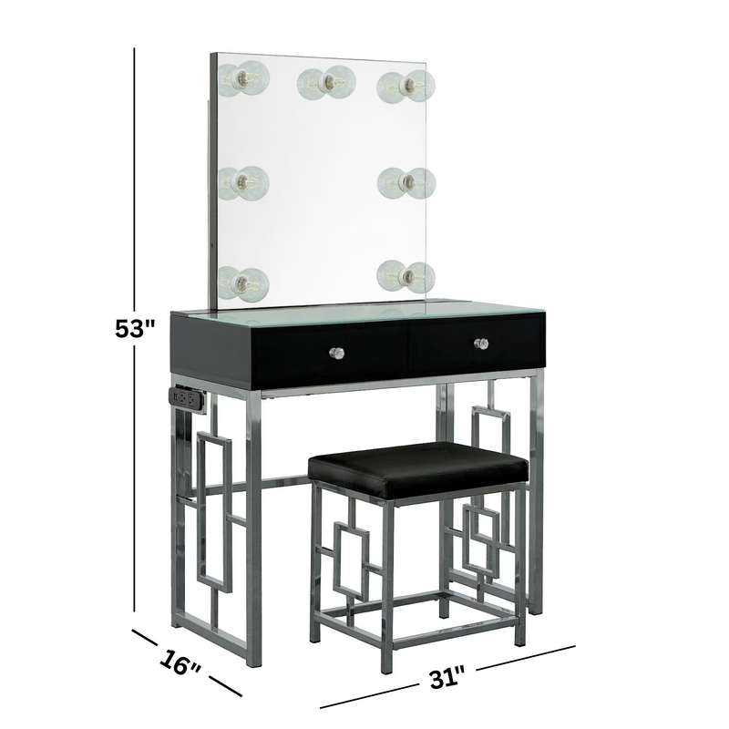 Margo Dressing Table w/ Stool, Mirrors, Lights