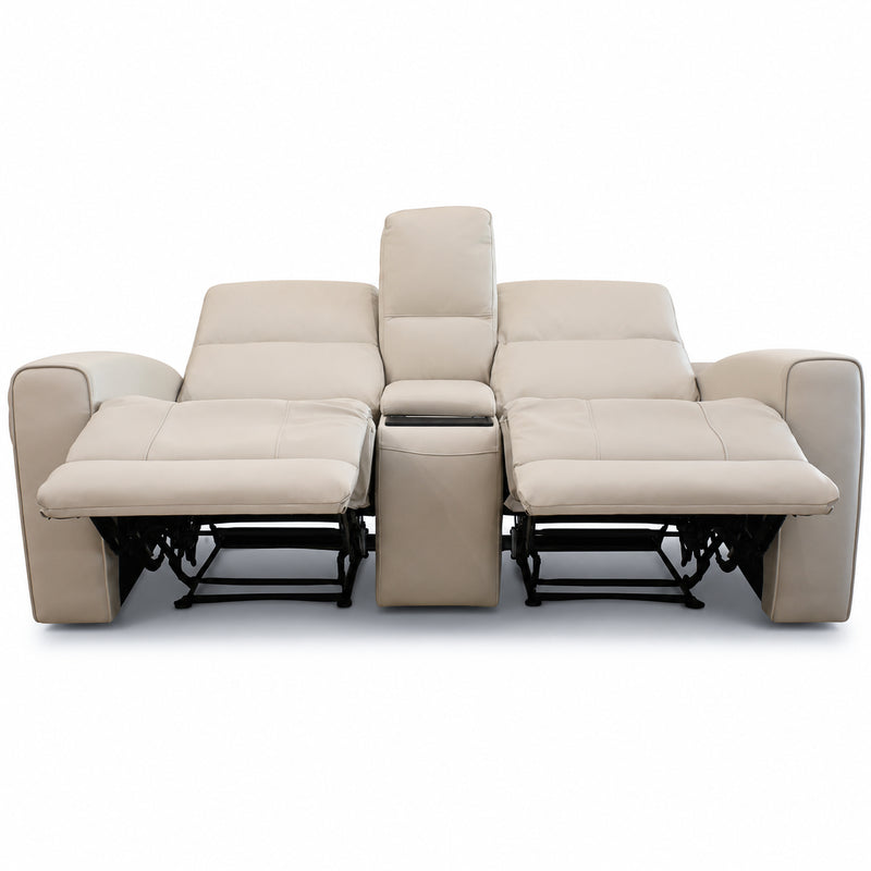 Austin White Leather Reclining Console Love Seat W/ Wireless Charger And Hidden Cupholders