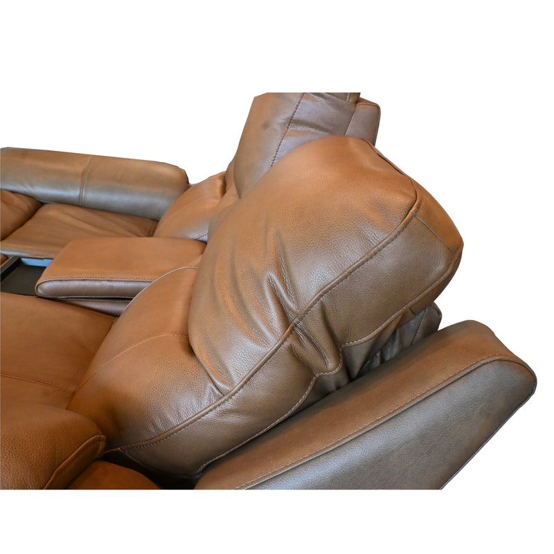 Genova Earth Top Grain Leather Dual Power Console Loveseat