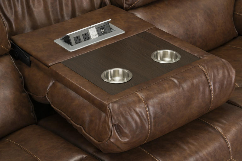 Get the Winslow Brown Glider Console Loveseat 1/2 PRICE w/ purchase of the Winslow Brown Reclining Sofa w/ Drop Down Table