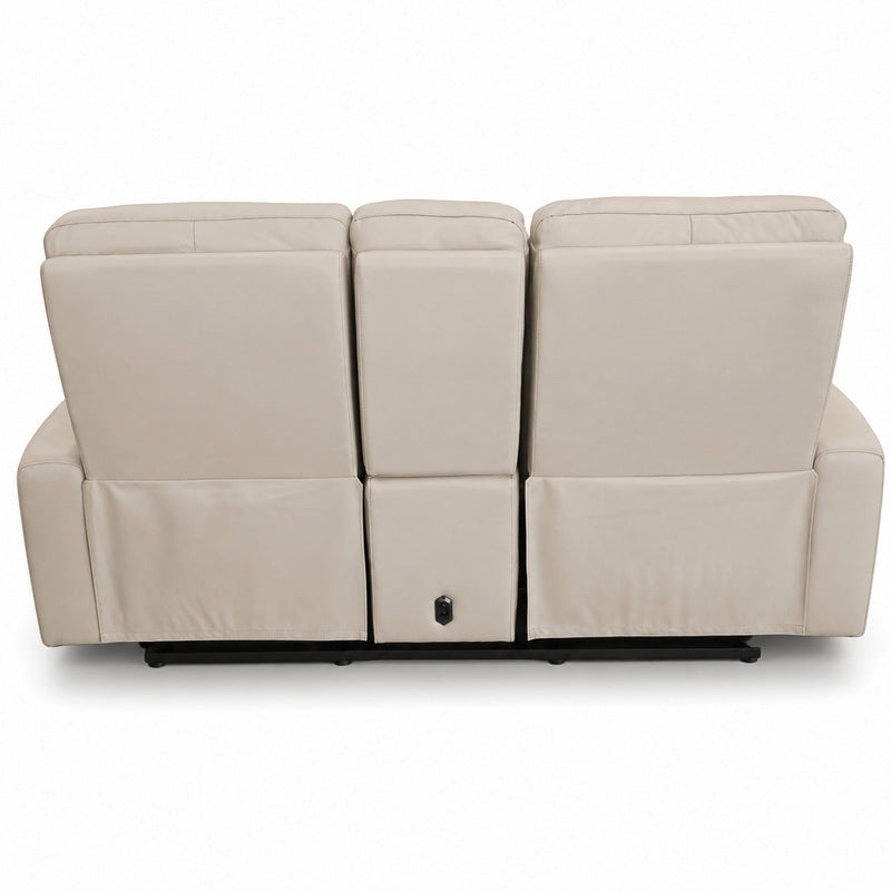 Austin White Leather Reclining Console Love Seat W/ Wireless Charger And Hidden Cupholders