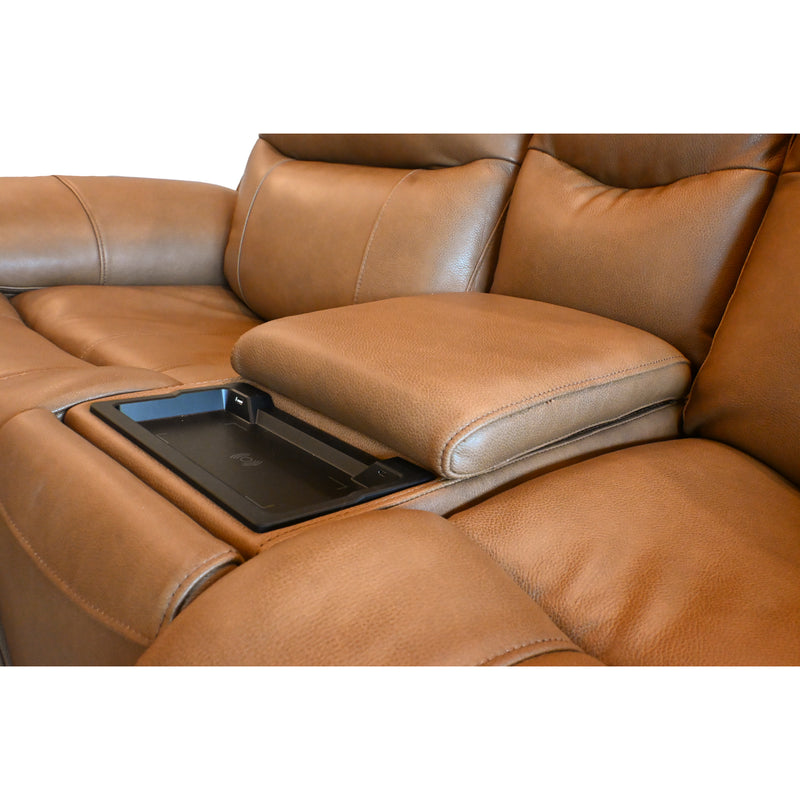 Genova Earth Top Grain Leather Dual Power Console Loveseat