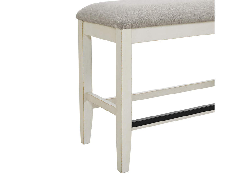 Bellevue Counter Bench W/ Beige Fabric In Antique White