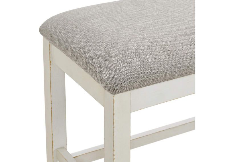 Bellevue Counter Bench W/ Beige Fabric In Antique White