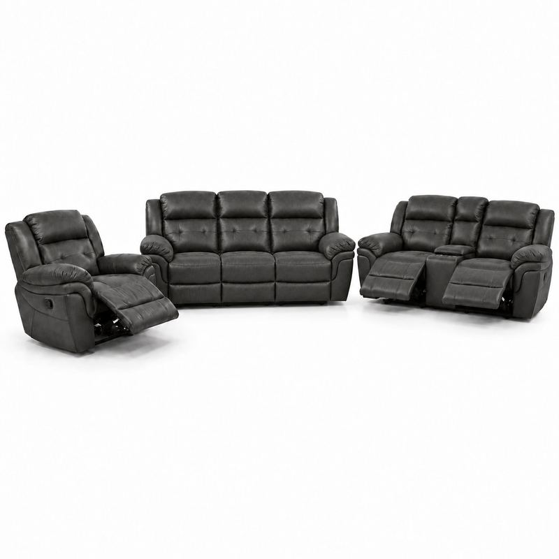 Buy the Cowboy Granite Reclining Sofa, get the Cowboy Granite Recliner FREE, and Get the Cowboy Granite Loveseat HALF OFF