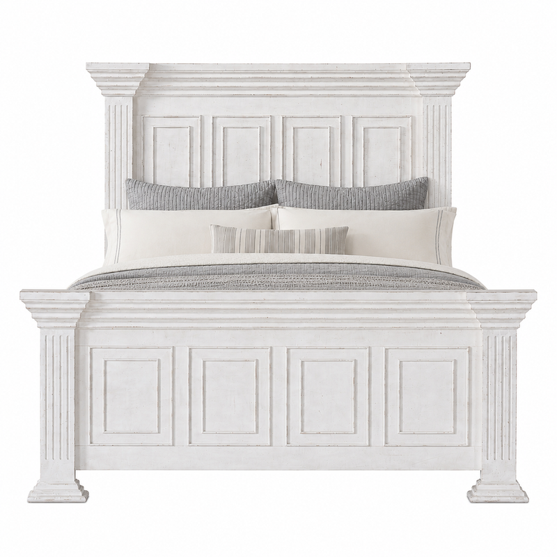 Heather Rustic White Queen Panel Bed