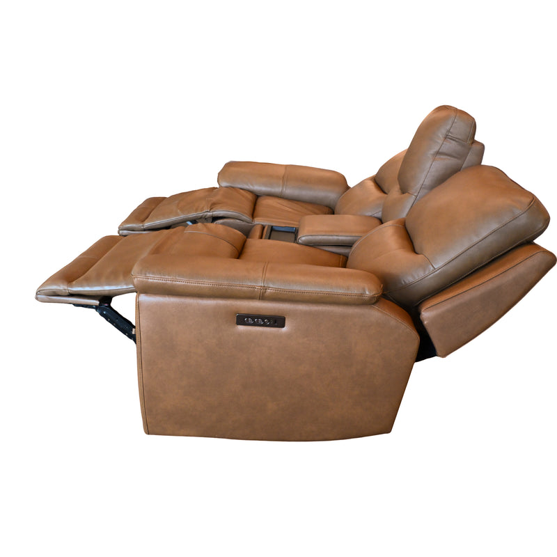 Genova Earth Top Grain Leather Dual Power Console Loveseat
