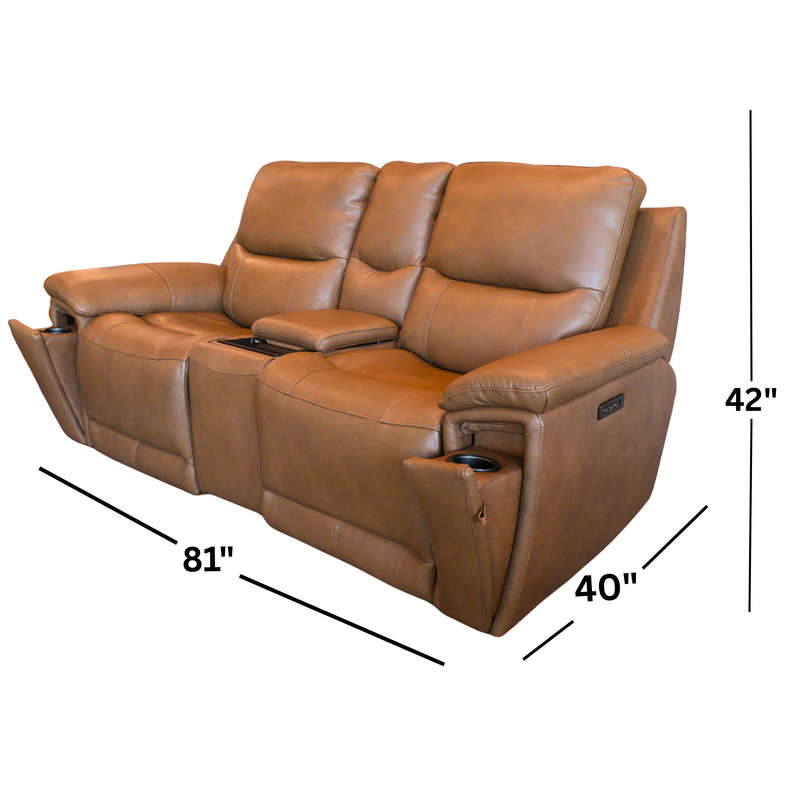 Genova Earth Top Grain Leather Dual Power Console Loveseat