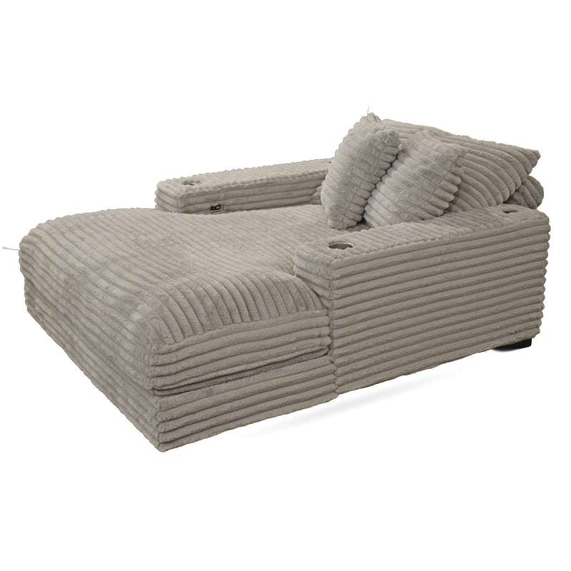 Grande Grand Cord Light Grey Power Back Chaise
