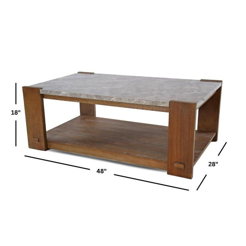 Libby Rustic Marble Top Coffee Table with Casters