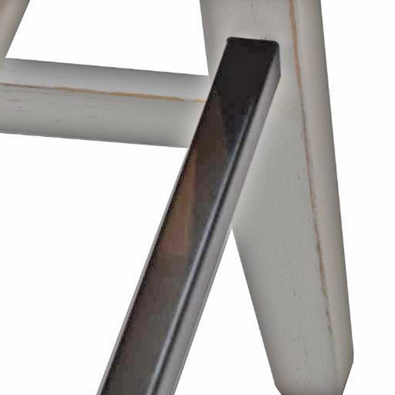 Bellevue Counter Bench W/ Beige Fabric In Antique White