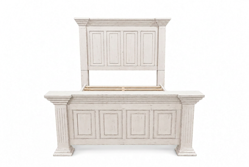 Heather Rustic White Queen Panel Bed