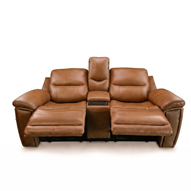 Genova Earth Top Grain Leather Dual Power Console Loveseat