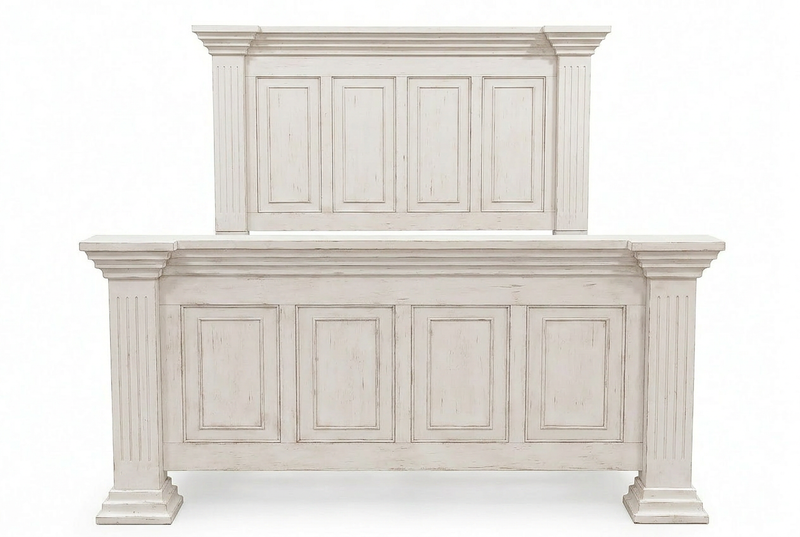 Heather Rustic White Queen Panel Bed