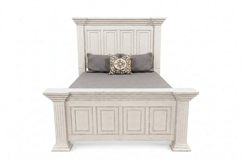 Heather Rustic White Queen Panel Bed