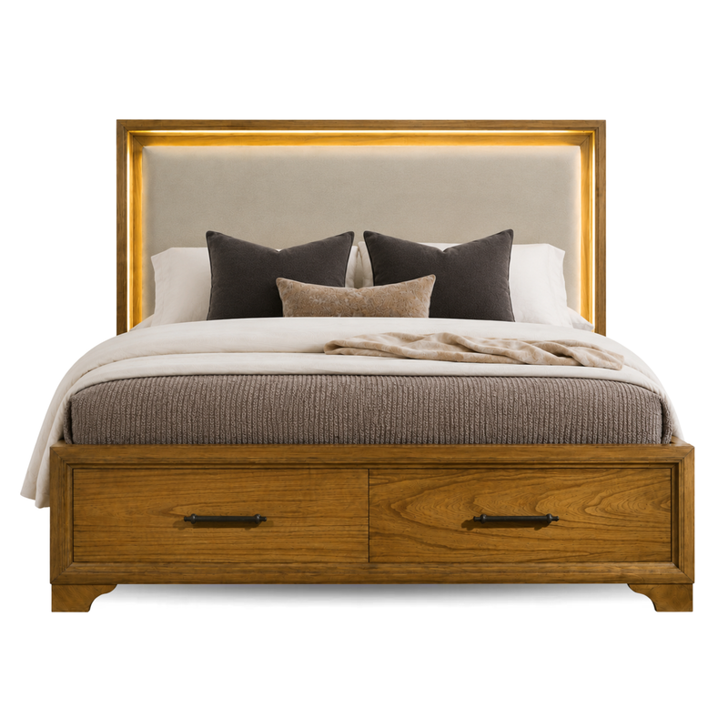 Harmony Walnut King Upholstered Storage Bed