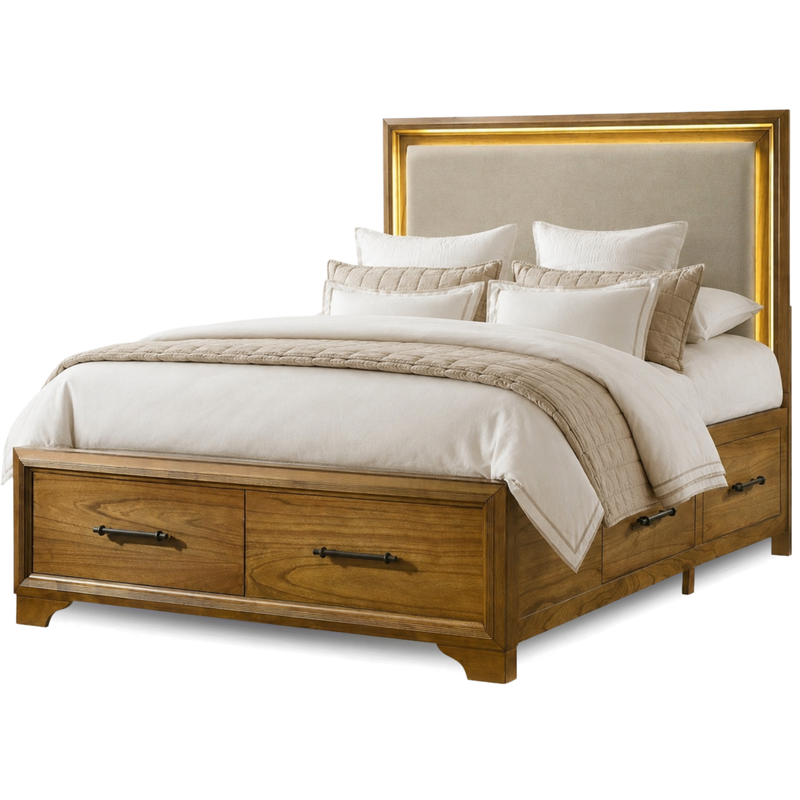 Harmony Walnut Queen Upholstered Storage Bed