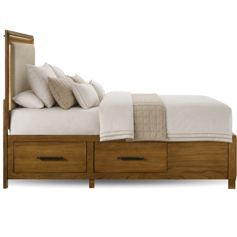 Harmony Walnut Queen Upholstered Storage Bed