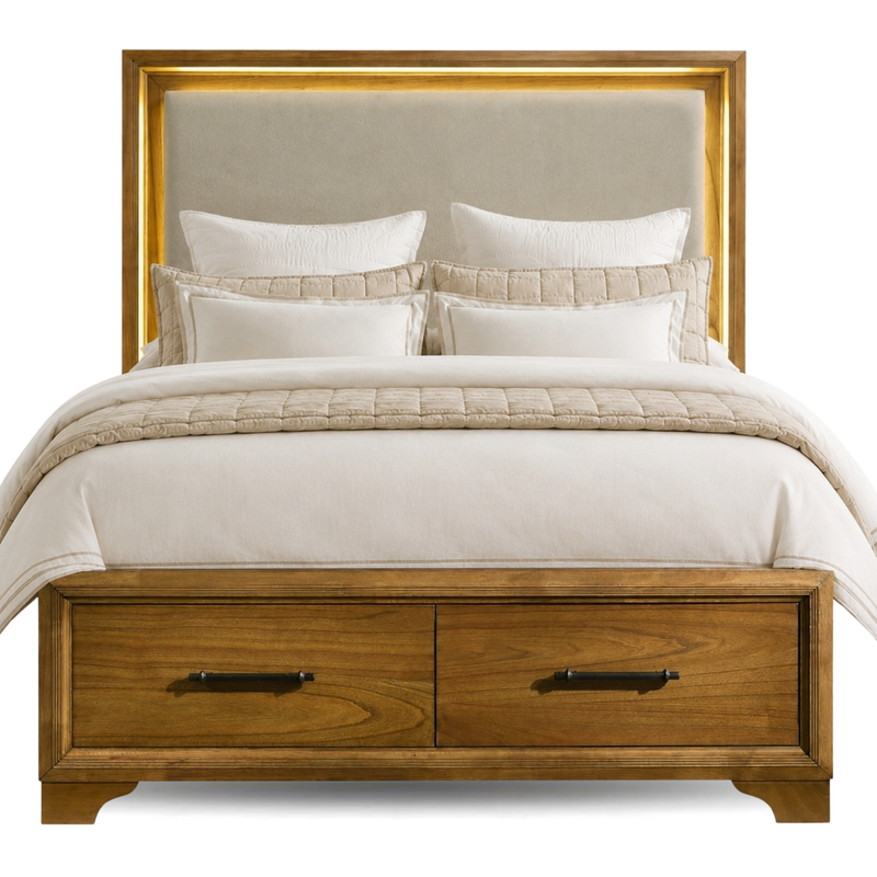 Harmony Walnut Queen Upholstered Storage Bed