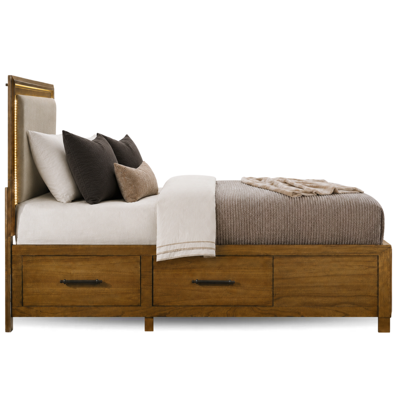 Harmony Walnut King Upholstered Storage Bed