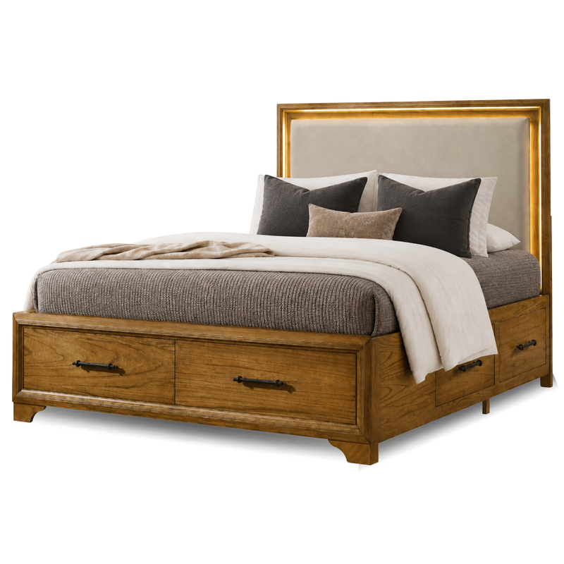 Harmony Walnut King Upholstered Storage Bed