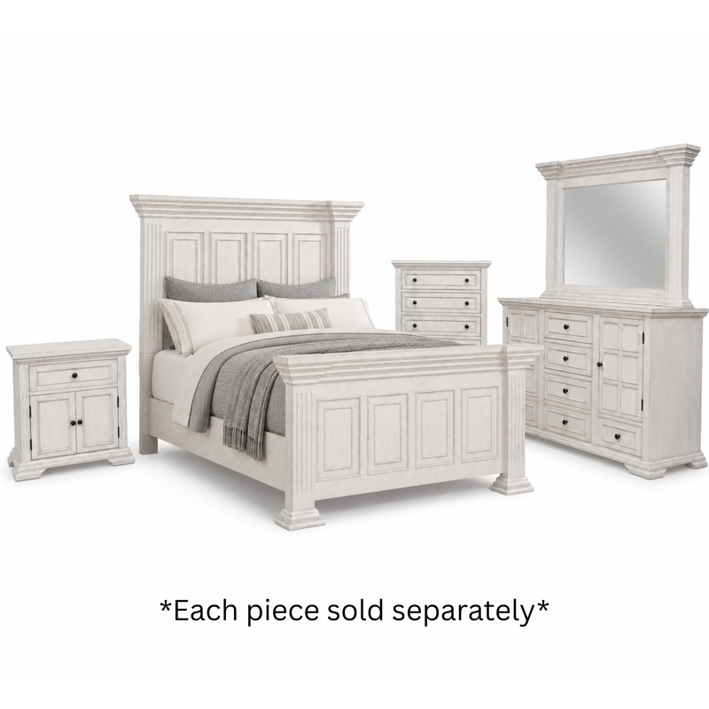 Heather Rustic White Queen Panel Bed