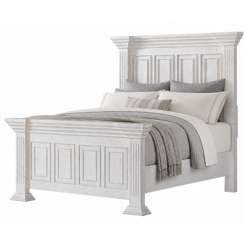 Heather Rustic White Queen Panel Bed