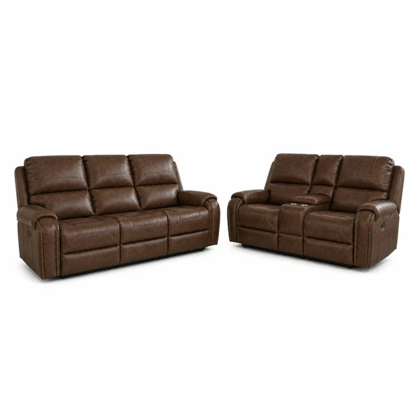 Get the Winslow Brown Glider Console Loveseat 1/2 PRICE w/ purchase of the Winslow Brown Reclining Sofa w/ Drop Down Table