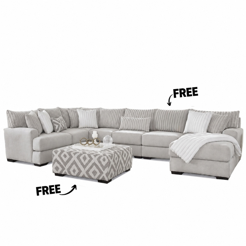 FREE Armless Chair & Ottoman with purchase of the Mondo Tweed 3 Pc Sectional
