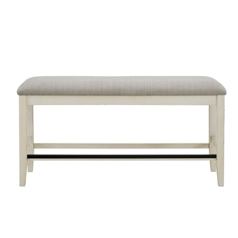 Bellevue Counter Bench W/ Beige Fabric In Antique White