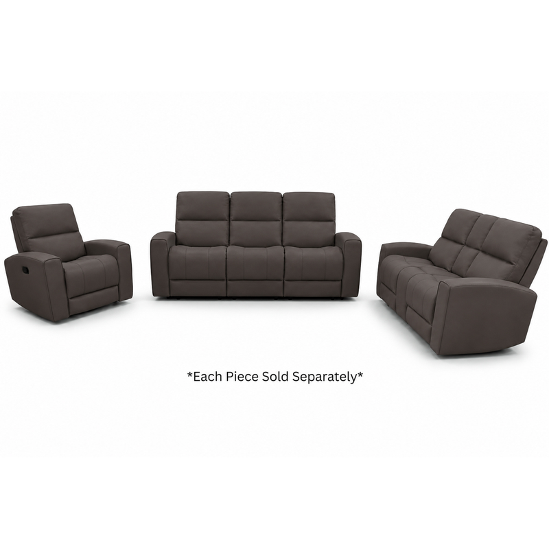 Austin Grey Leather Reclining Console Love Seat W/ Wireless Charger And Hidden Cupholders