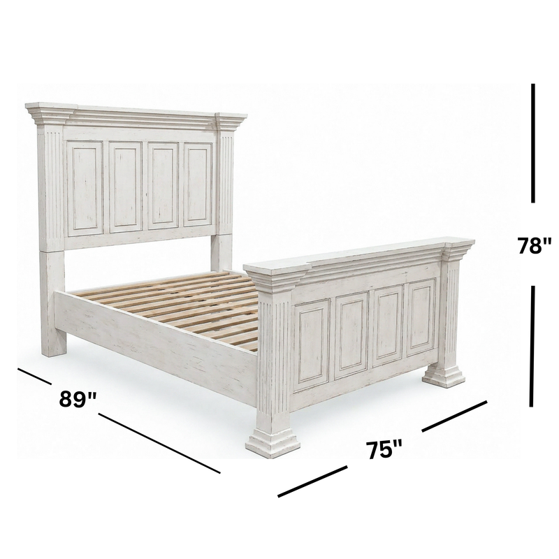 Heather Rustic White Queen Panel Bed