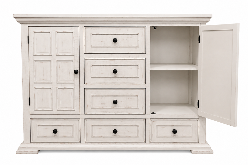 Heather Rustic White Queen Panel Dresser