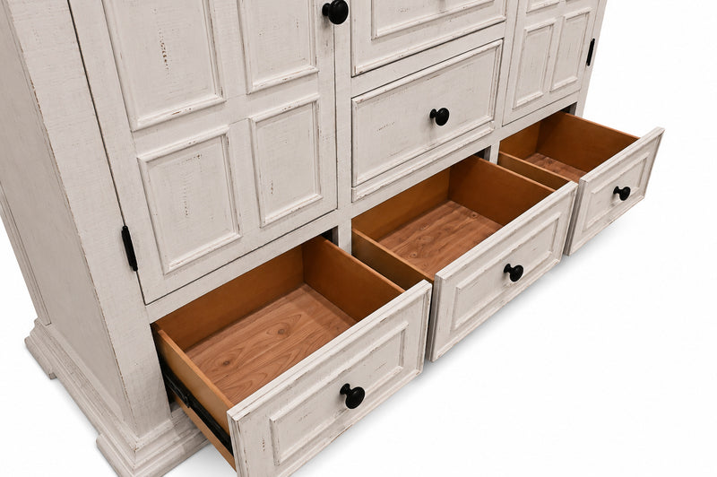 Heather Rustic White Queen Panel Dresser