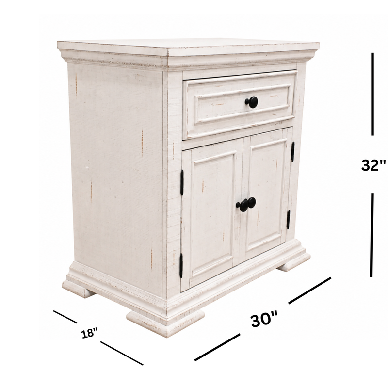 Heather Rustic White Nightstand w/ USB and USBC Ports