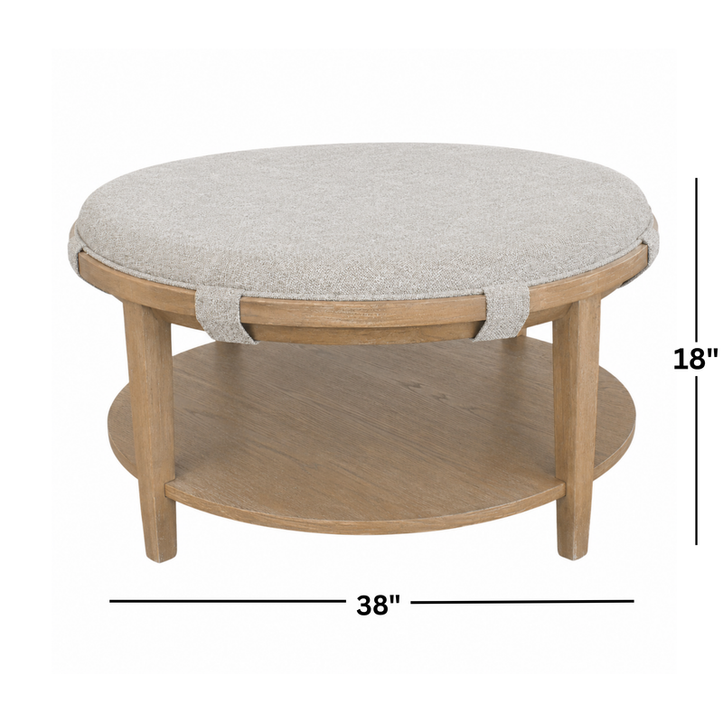 Lindon Round Cocktail Table w/ Grey Upholstery and Casters