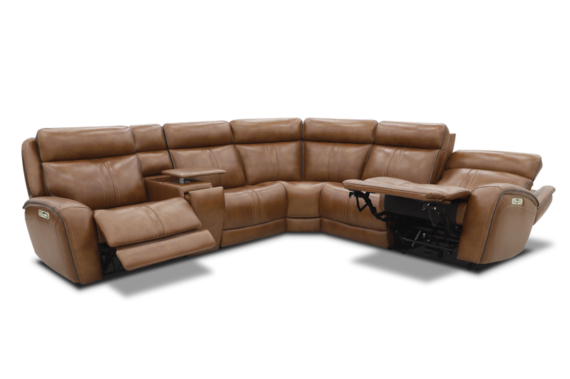 Venetian Honey Leather 6-Piece Triple Power Reclining Sectional: Massage, Heat, and Zero Gravity Reclining
