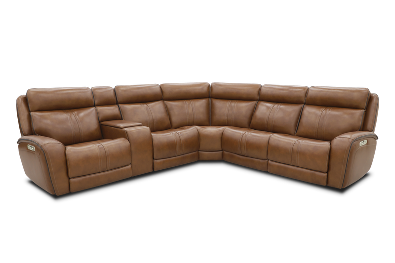 Venetian Honey Leather 6-Piece Triple Power Reclining Sectional: Massage, Heat, and Zero Gravity Reclining