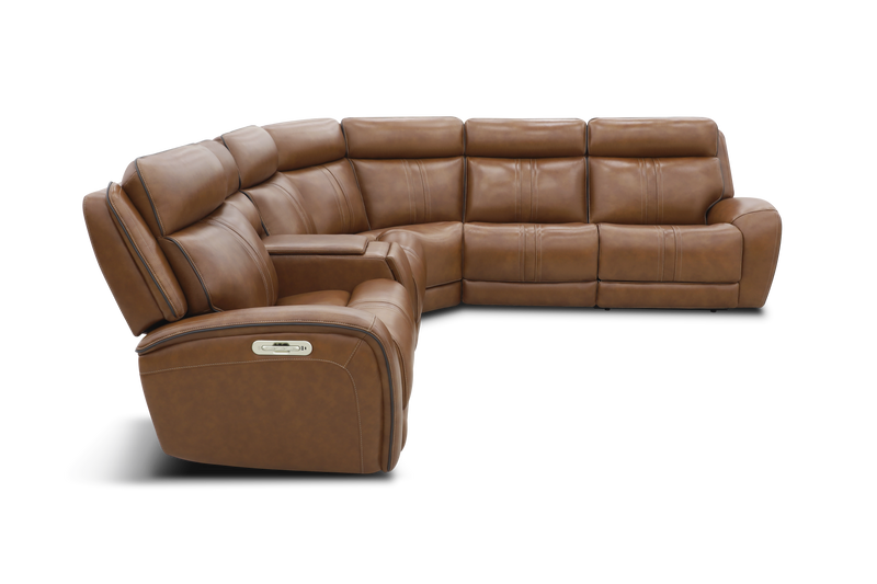 Venetian Honey Leather 6-Piece Triple Power Reclining Sectional: Massage, Heat, and Zero Gravity Reclining