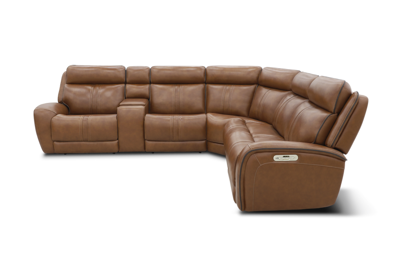 Venetian Honey Leather 6-Piece Triple Power Reclining Sectional: Massage, Heat, and Zero Gravity Reclining
