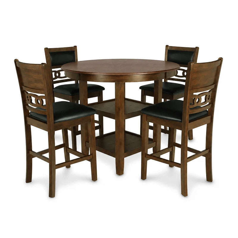 Gia Dark Brown Round Counter Table with Four Counter Chairs