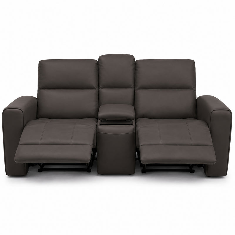Austin Grey Leather Reclining Console Love Seat W/ Wireless Charger And Hidden Cupholders
