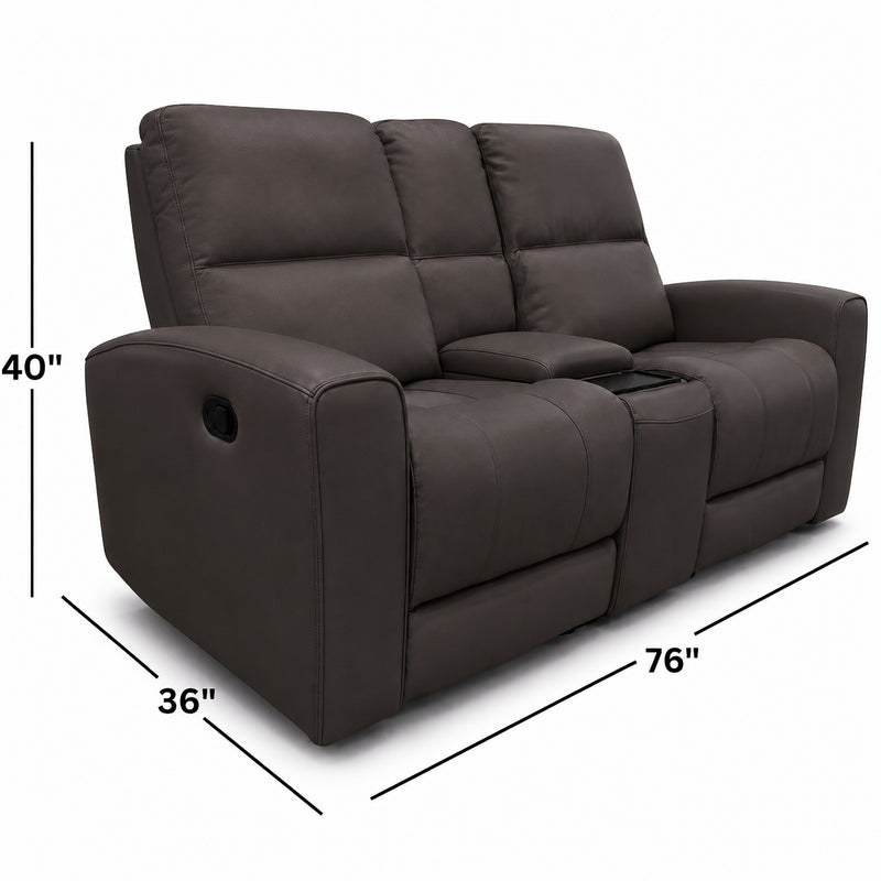 1/2 PRICE Austin Grey Leather Reclining Console Love Seat W/ Wireless Charger And Hidden Cupholders w/ purchase of the Austin Grey Leather Reclining Sofa