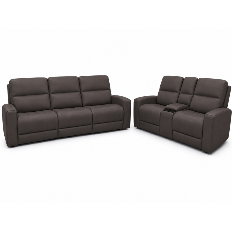 1/2 PRICE Austin Grey Leather Reclining Console Love Seat W/ Wireless Charger And Hidden Cupholders w/ purchase of the Austin Grey Leather Reclining Sofa
