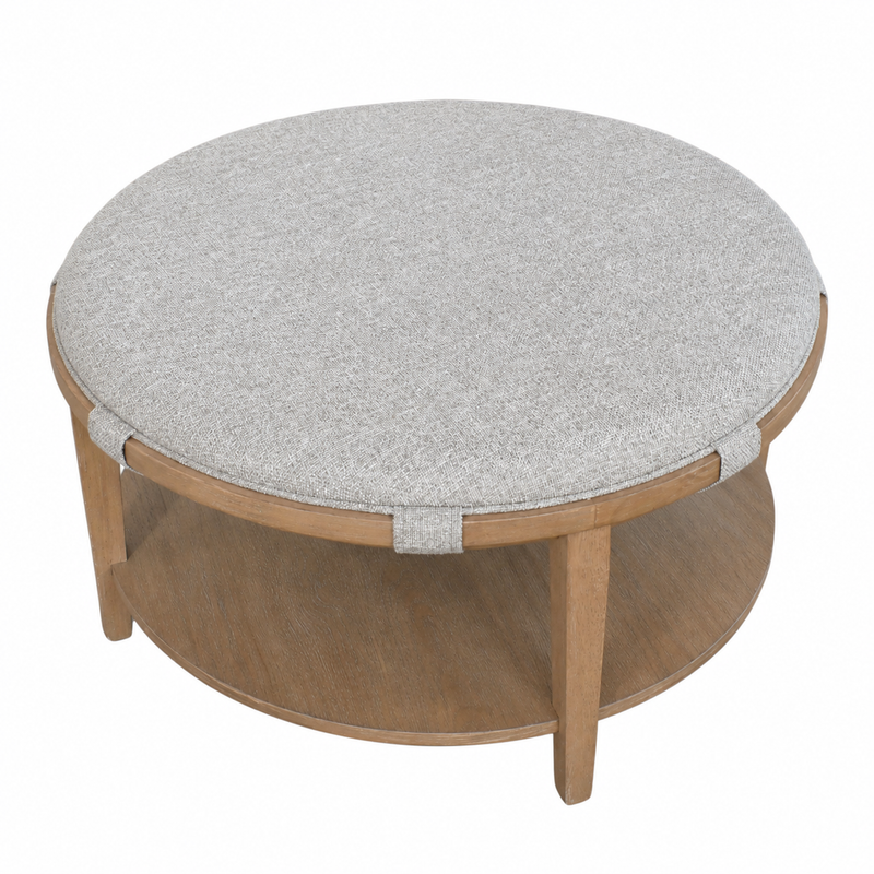 Lindon Round Cocktail Table w/ Grey Upholstery and Casters
