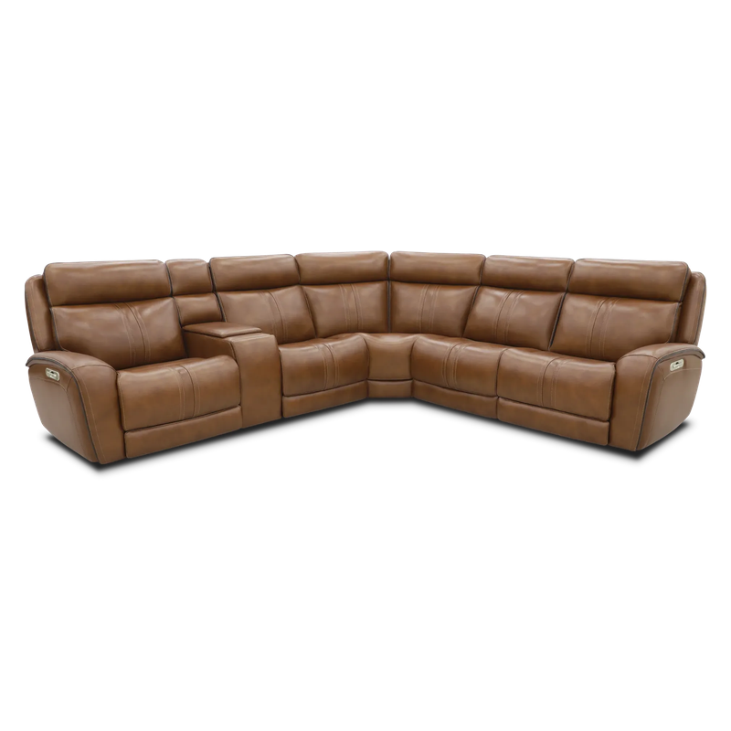 Venetian Honey Leather 6-Piece Triple Power Reclining Sectional: Massage, Heat, and Zero Gravity Reclining