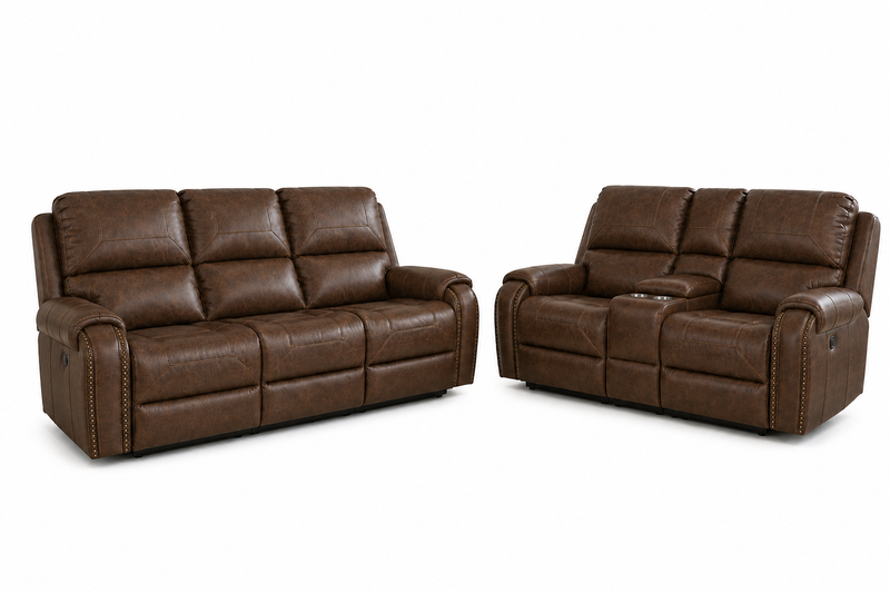 Get the Winslow Brown Glider Console Loveseat 1/2 PRICE w/ purchase of the Winslow Brown Reclining Sofa w/ Drop Down Table