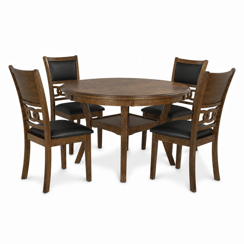 Gia Dark Brown Round Dining Table with Four Dining Chairs